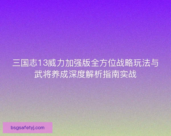三国志13威力加强版全方位战略玩法与武将养成深度解析指南实战